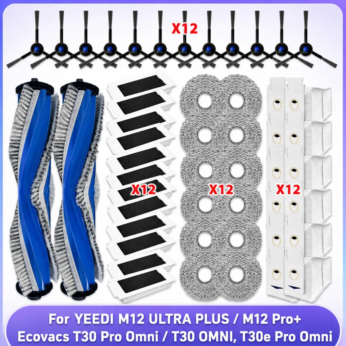 Fit For Ecovacs T30 Pro Omni / T30 OMNI, Ecovacs T30e Pro, YEEDI M12 ULTRA PLUS/M12 Pro+ Parts Brush Filter Bag Mop Cloth