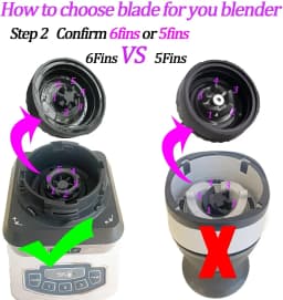 6-Fin Male Blender Blade Replacement Parts for Nutri Ninja Blender BL660 BL770 BL780 BL740 etc.(Small 3.35inch blade)
