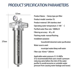 10 inches Pre Filter Purifier Whole House Spin Down Sediment Water Filter Central Prefilter System Backwash Stainless Steel Mesh