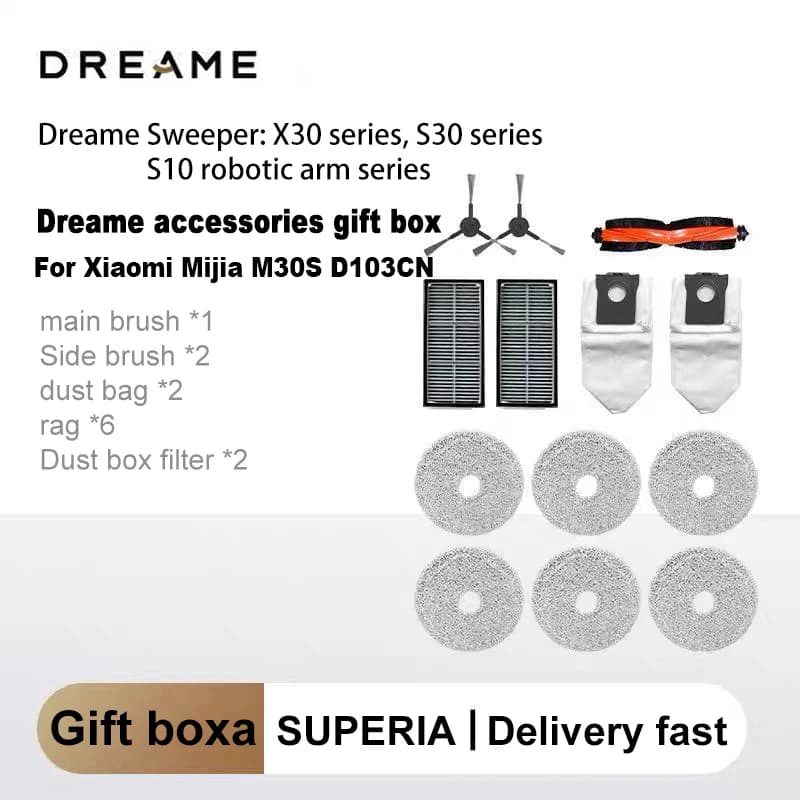 Original Gift Box for Xiaomi Mijia M30S D103CN Dreame X30 Ultra, X30 Pro Main Side Brush Filter Mop Dust Bag Accessories