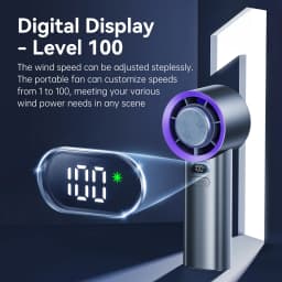 MUXNW Semiconductor Cooling Handheld Fan 13500RPM 100-Speed Digital Screen USB-C Bladeless Outdoor Fan Black