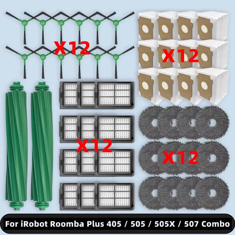 Compatible For ( iRobot Roomba Plus 405 / 505 / 505X / 507 Combo ) Parts Accessories Kits Main Side Brush Filter Mop Pad Dust Ba