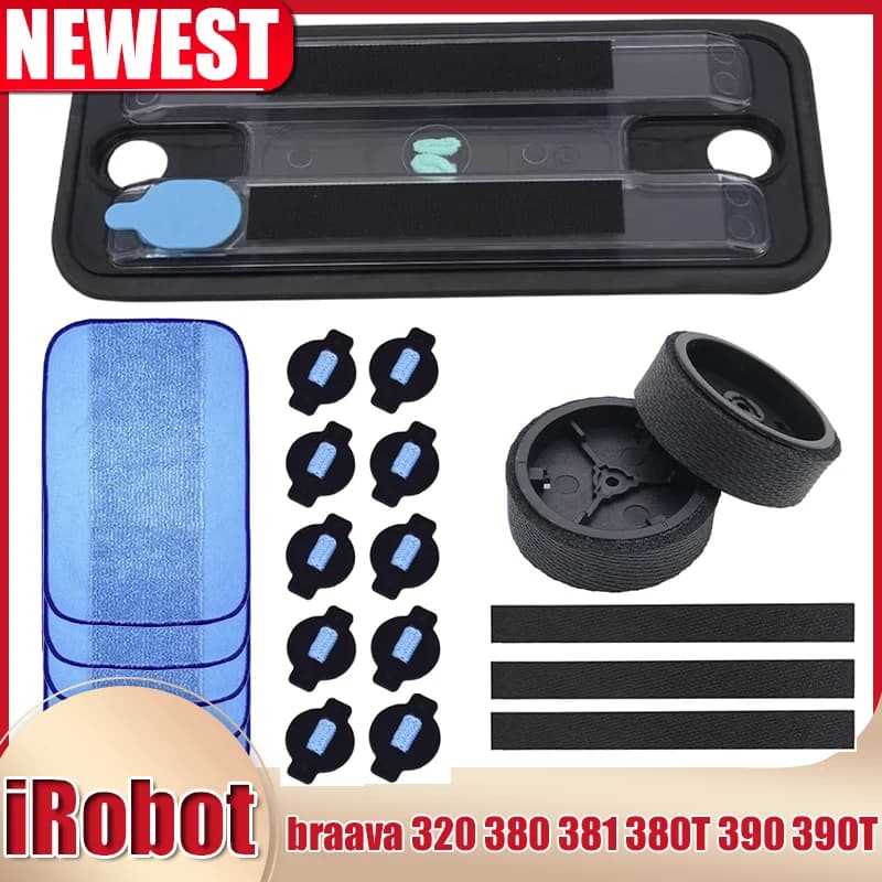 Wheel Tire Mop Cloth Water Cap Replacement for IRobot Braava 320 380 381 380T 390 390T Mint 4200 4205 5200 5200C