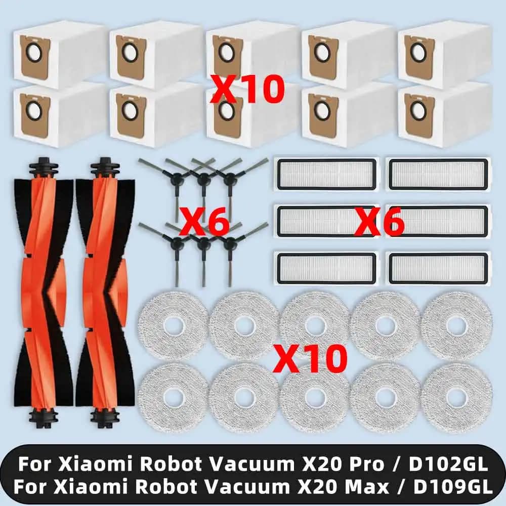 Compatible For Xiaomi Robot Vacuum X20 Pro / X20 Max / D102GL / D109GL Spare Parts Main Side Brush Hepa Filter Mop Pad Dust Bag