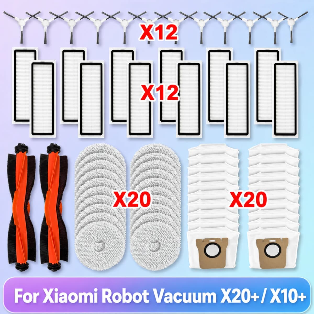Fit For Xiaomi Robot Vacuum X20+, X10+ / X20 Plus, X10 Plus Parts Roller Side Brush Hepa Filter Mop Cloth Dust Bag Accessories
