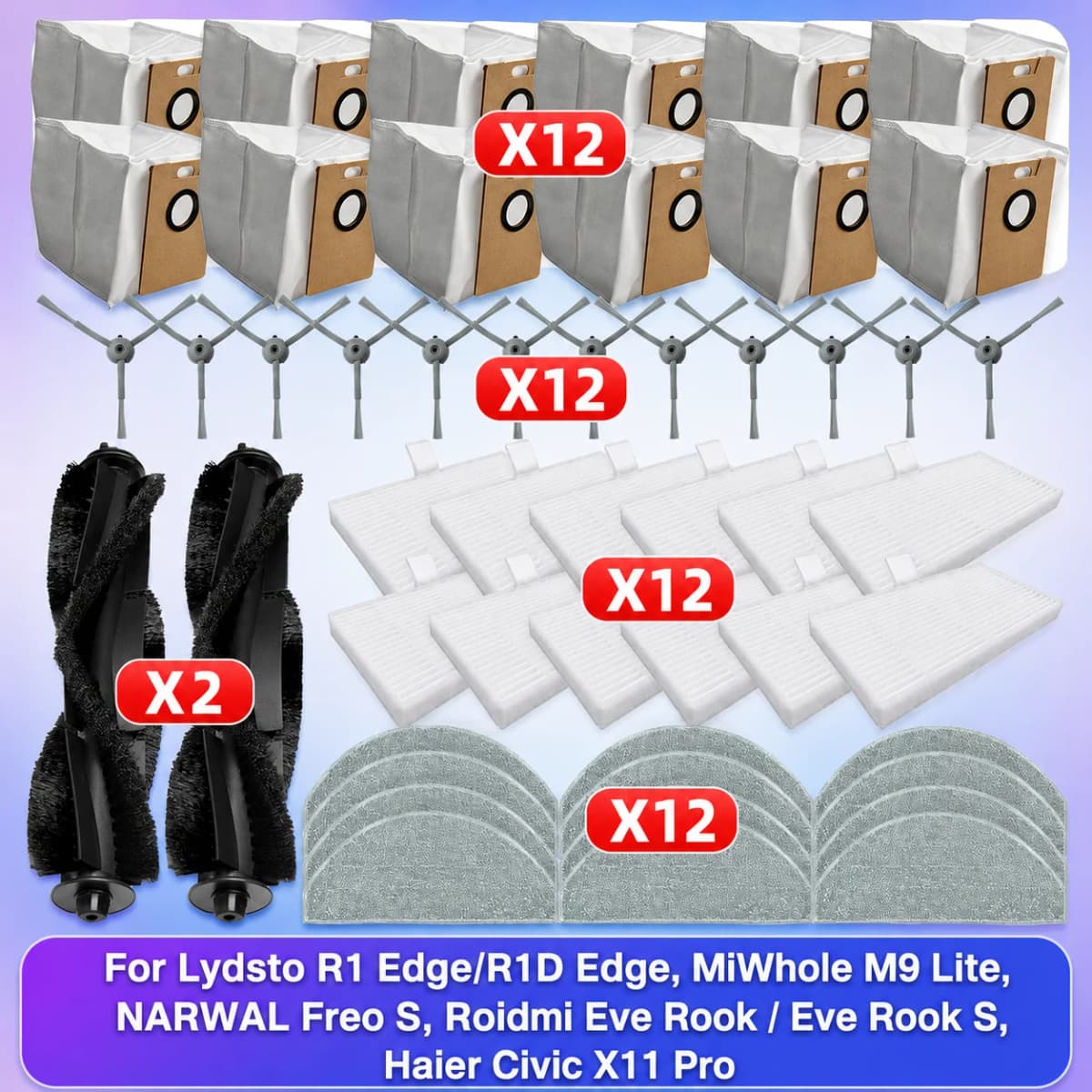 Fit For Lydsto R1 Edge/R1D Edge, MiWhole M9 Lite, NARWAL Freo S, Roidmi Eve Rook/Rook S, Haier Civic X11 Pro Brush Filter Bag