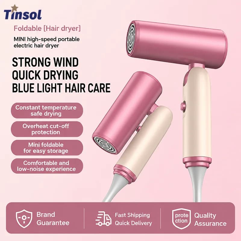 TINSOL Professional Negative Ion Hair Dryer, Constant Temperature Hair Care, Quick Drying, Convenient Foldable Hair Dryer