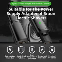 LISI 12V Type-C Shaver Adapter Charging Converter for Braun Series 3 5 7 9 Electric Shaver Machine with Charging Indicator