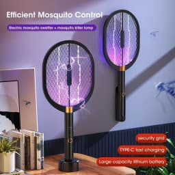 Electric Mosquito Swatter with UV Light, Rechargeable 3000V Electric Insect Killer for Indoor/Outdoor Home Garden Camping Travel