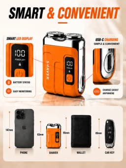 Mini Electric Rotary Shaver for Men USB Rechargeable 3D Floating Blade Washable Beard Razor for Home Travel