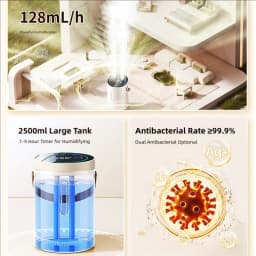 TINSOL 2500ml Digital Display Dual Spray Humidifier USB Essential Oil Aroma Humidifier Bedroom Three-Level Mist Humidifier
