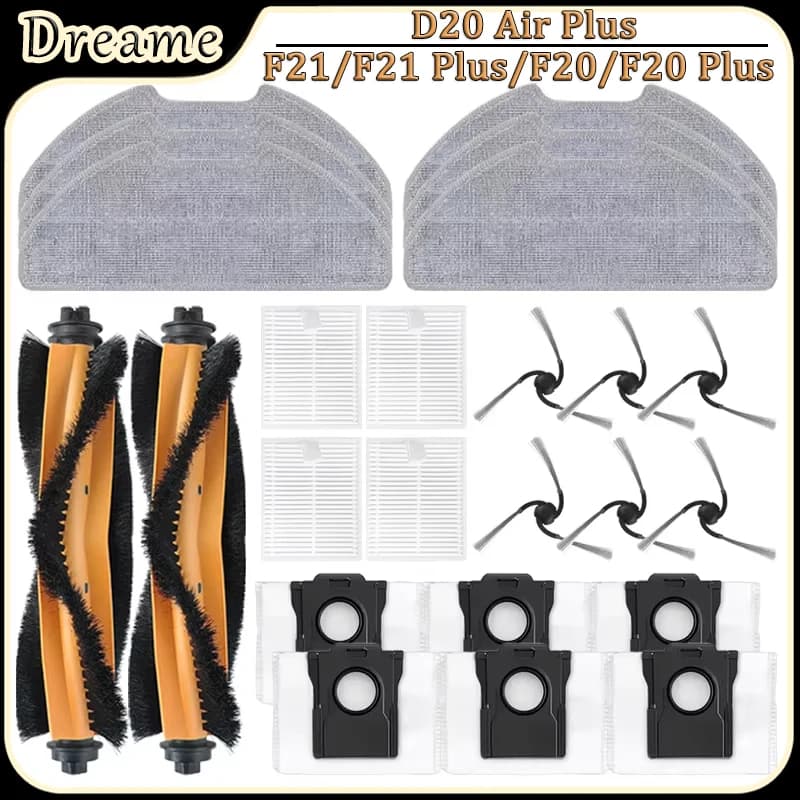 For Dreame D20 Air Plus/F21/F21 Plus/F20/F20 Plus Robot Vacuum Accessories Main Side Brush Filter Mop Dust Bag Replacement Parts