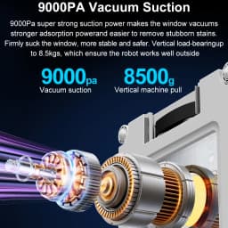 Robot Window Vacuum Cleaner ABIR WD9,4-Way Water Spray, Laser Sensor,9000PA Suction, Low Nosise,Wet Dry Scrape & Wipe in One