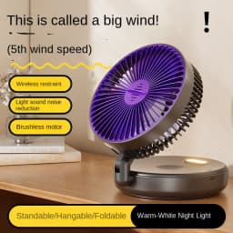 5000mAh Foldable Glow-in-the-Dark Fan Wall Mount Portable Quiet High-Speed Air Circulation Fan for Students Office Desk Fan