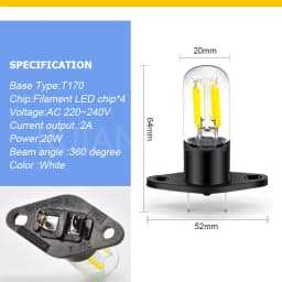 1PC T170 Household AC220-250V 20W LED Microwave Oven Lighting Bulb Small Appliance Bulb For Oven Stove Refrigerator With Base