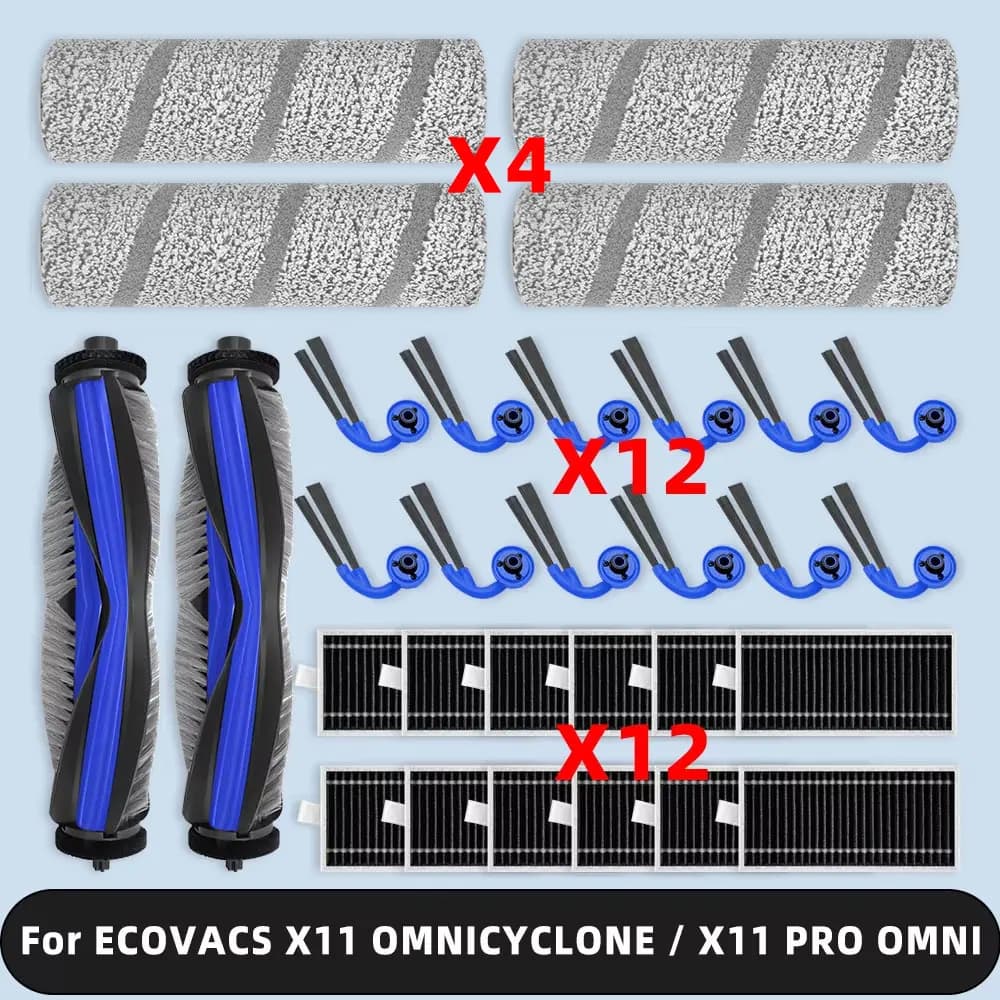 Compatible For ( ECOVACS DEEBOOT X11 OMNICYCLONE / X11 PRO OMNI ) Spare Parts Accessories Main Side Brush HEPA Filter Roller Mop