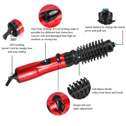 Rotating Hair Dryer Brush Electric Blow Drier Comb Hot Air Straightener Curler Iron One Step 2 Gears Blower Replaceable 2 Heads