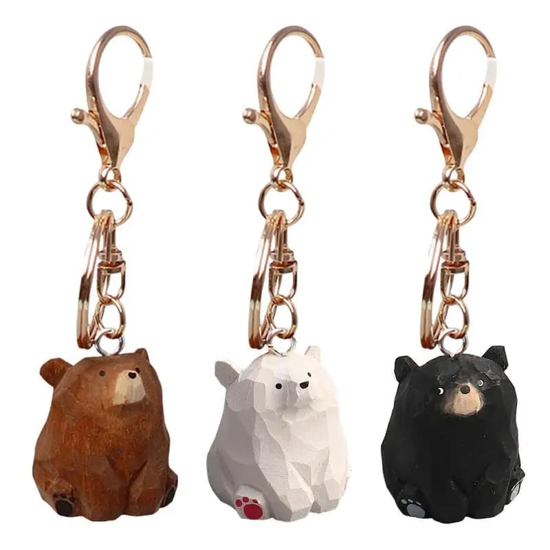 Carved Bear Keychain Wood Bear Keychain Keyring Clip Charm Bear Keychain Toys School Bag Backpack Pendant For Kid Girls Women