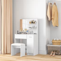 HOMCOM Dressing Table with Mirror and Stool, Makeup Desk for Bedroom, White