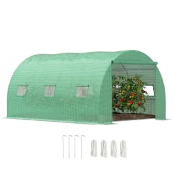 Walk-In Tunnel Greenhouse W/ Pe Cover, Zipper Door & Roll up Window, Green