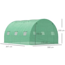 Walk-In Tunnel Greenhouse W/ Pe Cover, Zipper Door & Roll up Window, Green