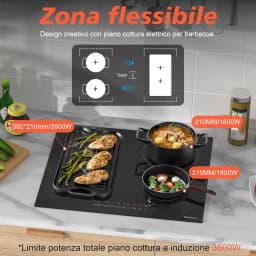 Karinear 4-Burner Induction Hob, 60cm Induction Hob Electric 3500W, Flex Zone, Plug-in Hob, 9 Power, Booster, Timer, 220V Plug
