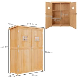 Wooden Garden Shed Tool Storage Cabinet Organizer Double Door Shelf 5ft 2 Colors
