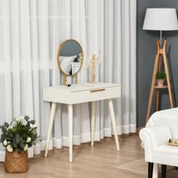 HOMCOM Modern Dressing Table w/ 2 Drawers Round Mirror for Bedroom White