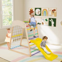 DORTALA 4-in-1 Jungle Gym Wooden Indoor Toddler Playground w/Slide-Colorful