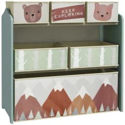 ZONEKIZ Kids Storage Unit, Childrens Toy Storage Organiser, with 6 Fabric Bins, for Bedroom, Nursery, 63 x 30 x 66cm