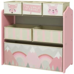 ZONEKIZ Kids Storage Unit, Childrens Toy Storage Organiser, with 6 Fabric Bins, for Bedroom, Nursery, 63 x 30 x 66cm