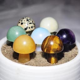 NEW Natural Mushroom Carved Quartz Crystal Toadstool Carving Healing Stone Decor