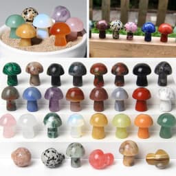 NEW Natural Mushroom Carved Quartz Crystal Toadstool Carving Healing Stone Decor