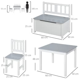 HOMCOM 4-Piece Kids Table and Chair Set with 2 Wooden Chairs, 1 Storage Bench, and Interesting Modern Design