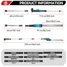 ONEVAN High Branch Battery-powered Hedge Trimmer Cordless Electric Hedge Shear Trimmer Gardening tool For Makita 18v Battery Pin