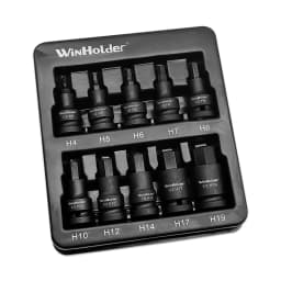WinHolder 10PCS 1/2 Drive Impact Hex Socket Set H4, H5, H6, H7, H8, H10, H12, H14, H17 & H19 European Style Allen Key CR-V Steel