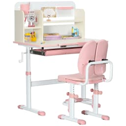HOMCOM Kids Study Desk and Chair Set, Height Adjustable Set with Storage Shelves, Anti-Slip Mat, for Ages 3-12 Years