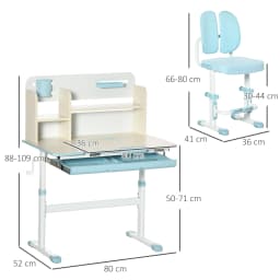 HOMCOM Kids Study Desk and Chair Set, Height Adjustable Set with Storage Shelves, Anti-Slip Mat, for Ages 3-12 Years