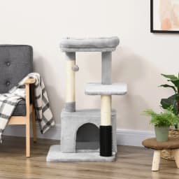 PawHut Cat Tree Kitten Scratch Post Activity Center with Massage Toy Hanging Ball Bed Condo Perch 48 x 48 x 85cm Grey
