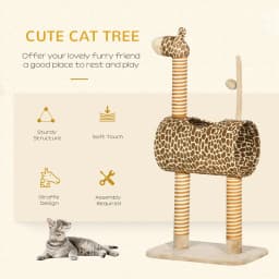 PawHut Cat Tree Cute Giraffe Kitten Play Tower w/ Scratching Posts, Tunnel, Ball