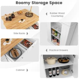 GOFLAME Kitchen Island Storage Cupboard W/Drop Leaf Countertop Side Racks 2-Door Cabinet