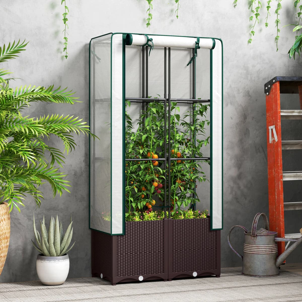 Plastic Raised Garden Planter with Trellis, Drainage Holes, 80 X 40 X 140 cm