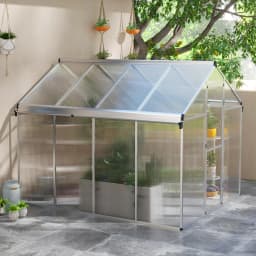 Aluminum Greenhouse W/ Door Window Galvanized Base Pc Panels Grow House Shed