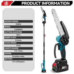 ONEVAN Brushless Electric Telescoping Pole Saw 2IN1 High Branch Chainsaw Garden Woodworking Pruner For Makita 18V Battery Pin