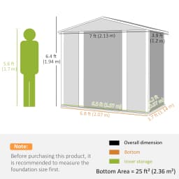 7 X 4ft Outdoor Metal Storage Shed with Lockable Doors and Gloves, Dark Gray