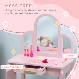 HOMCOM Kids Dressing Table and Stool Kids Vanity Set Makeup Desk w/ Mirror, Drawer, for Ages 3-6 Years - Pink