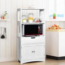 GOFLAME Bathroom Floor Cabinet Wooden Tall Storage Cupboard Freestanding 2 Open Shelves