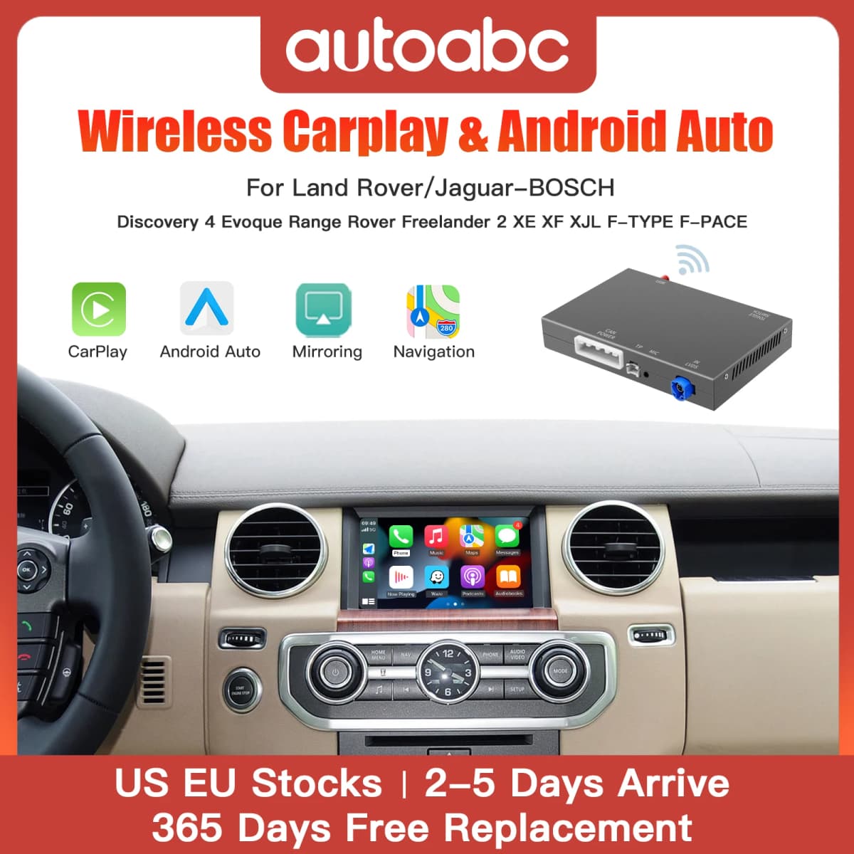 AUTOABC Wireless Carplay Android Auto for Land Rover Jaguar Bosch Discovery 4 Aurora Freelander 2 XE XF XJ Airplay