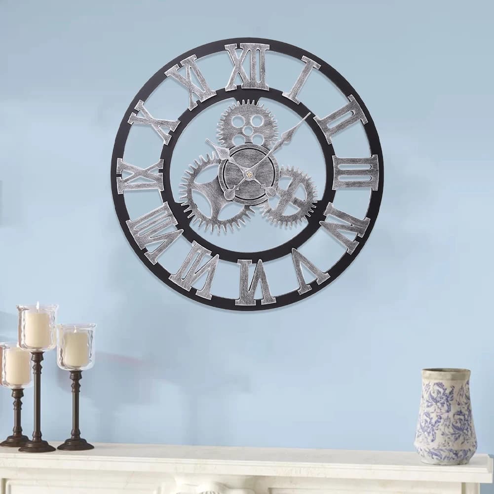Livingandhome 58cm Industrial Large Retro Silent Wall Clock for Home Decor