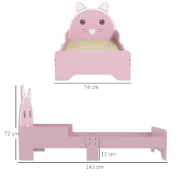ZONEKIZ Toddler Bed Frame, Kids Bed Cat Design Princess Bed with Guardrails, for 3-6 Years Old, 143L x 74W x 72Hcm - Pink